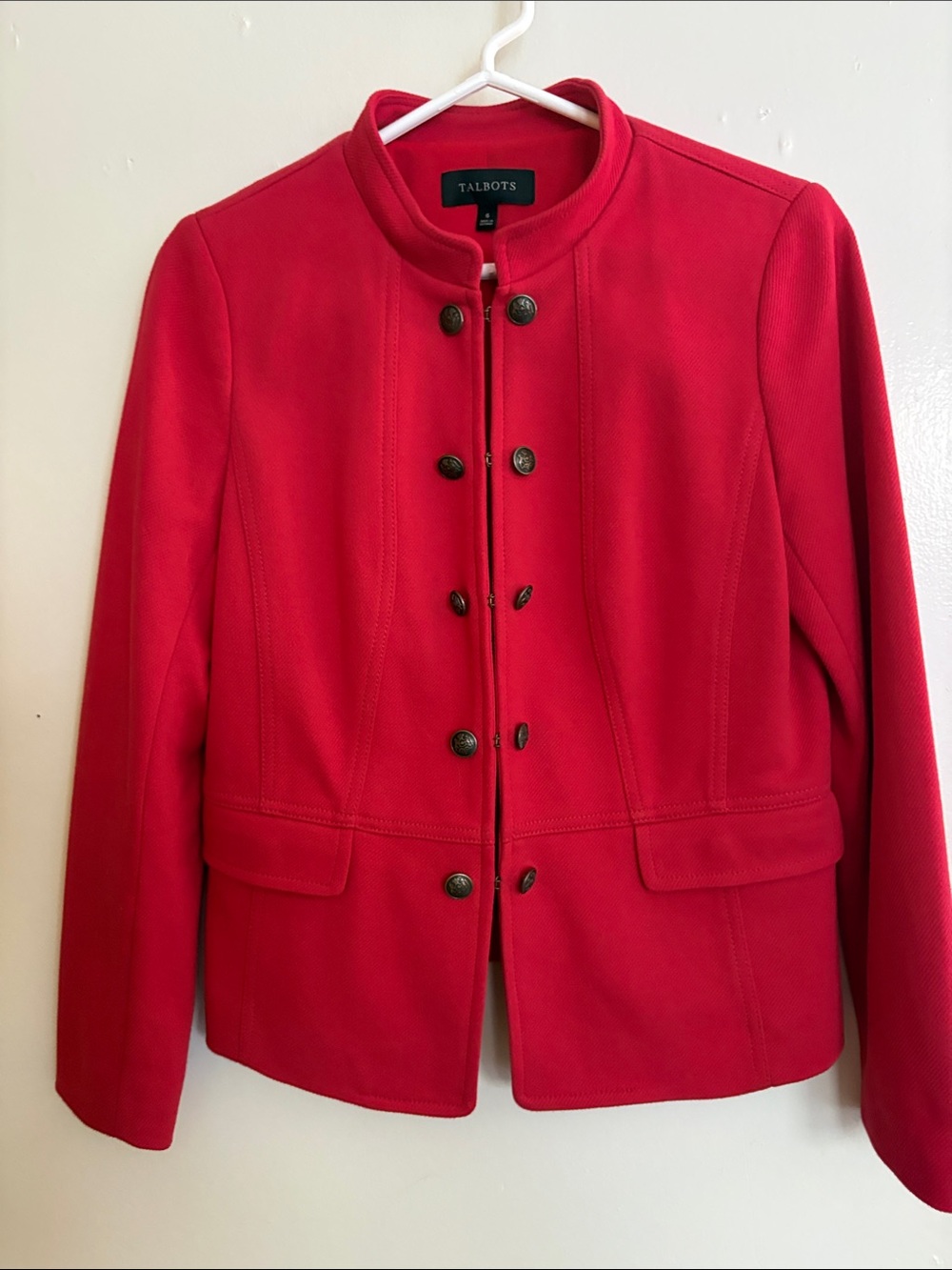 Talbots Red Military-Style Stand-Collar Blazer